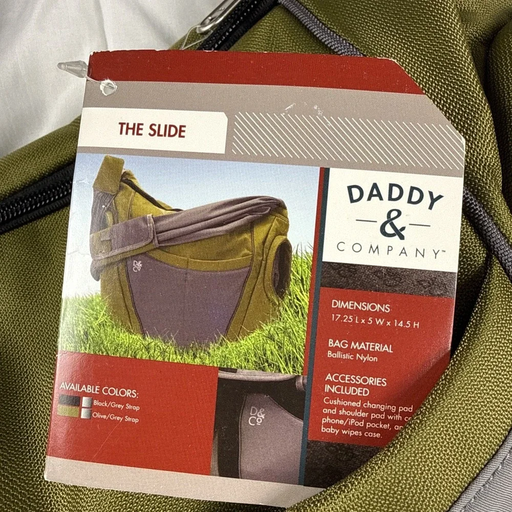 Diaper Bag Daddy & Company The Slide Dad Or Mom Messenger/Diaper Olive Grey NWT